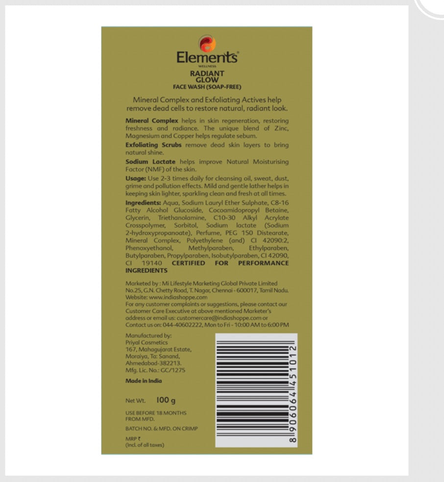 Elements Wellness Radiant Glow Face Wash (100g)