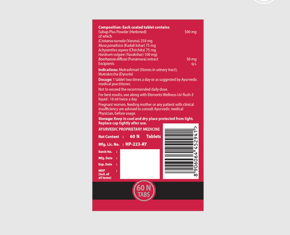 Elements Wellness Uri Flush-3 Plus Tablets
(60 Tablets)